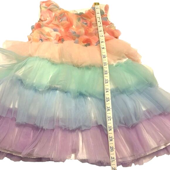 Si Rosa by Hopscotch Rainbow Rosette Dress Toddler Size 90 Tulle - Picture 5 of 8